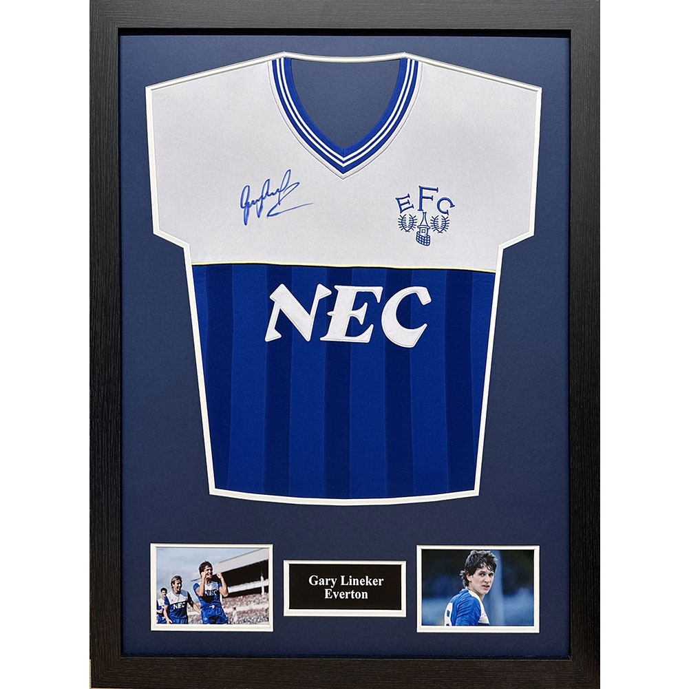 Legendák bekeretezett mez Everton FC 1986 Lineker Signed Shirt (Framed)