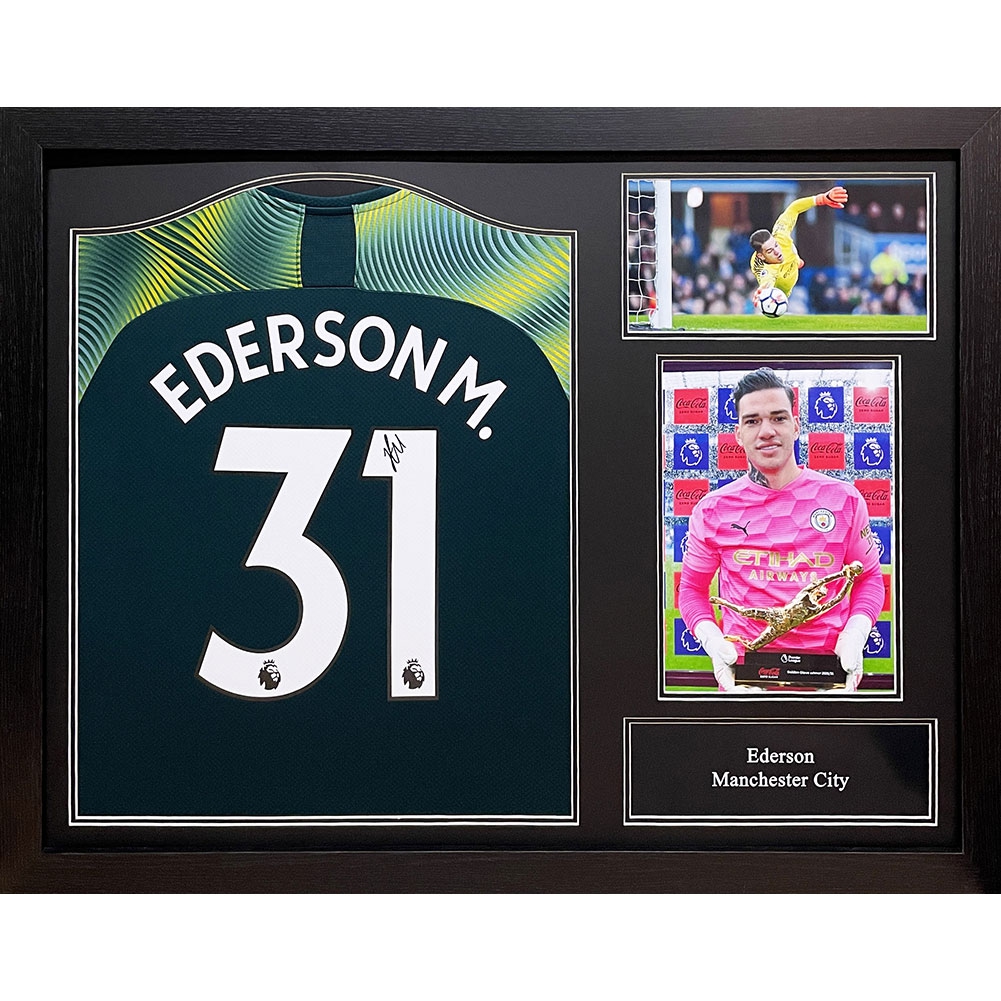 Legendák bekeretezett mez Manchester City FC Ederson Signed Shirt (Framed)