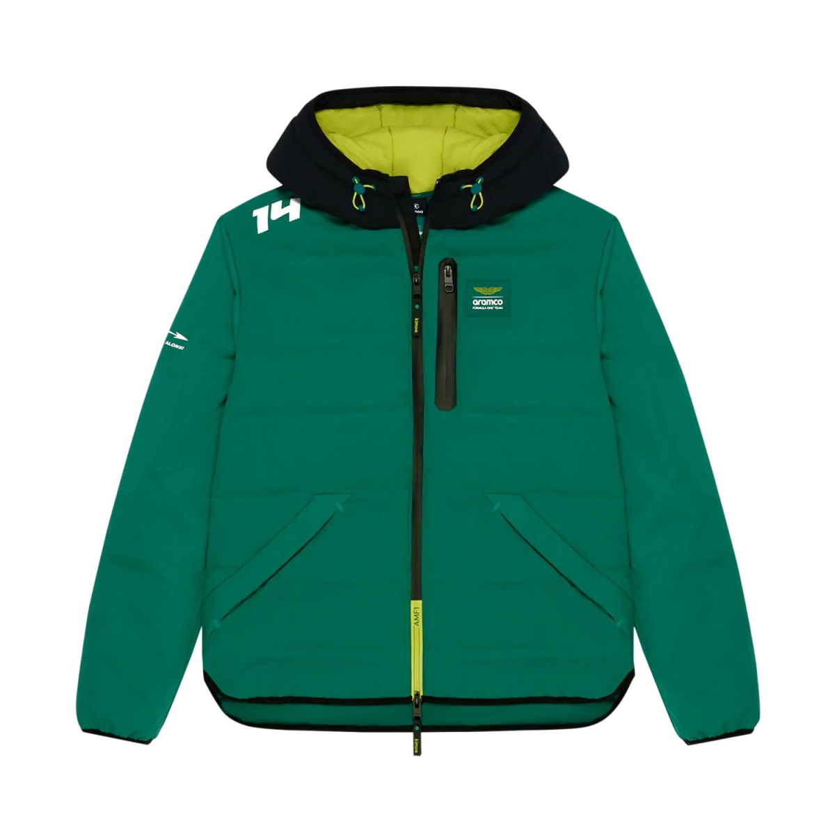 Aston Martin férfi kapucnis kabát Puffy Alonso green F1 Team 2025
