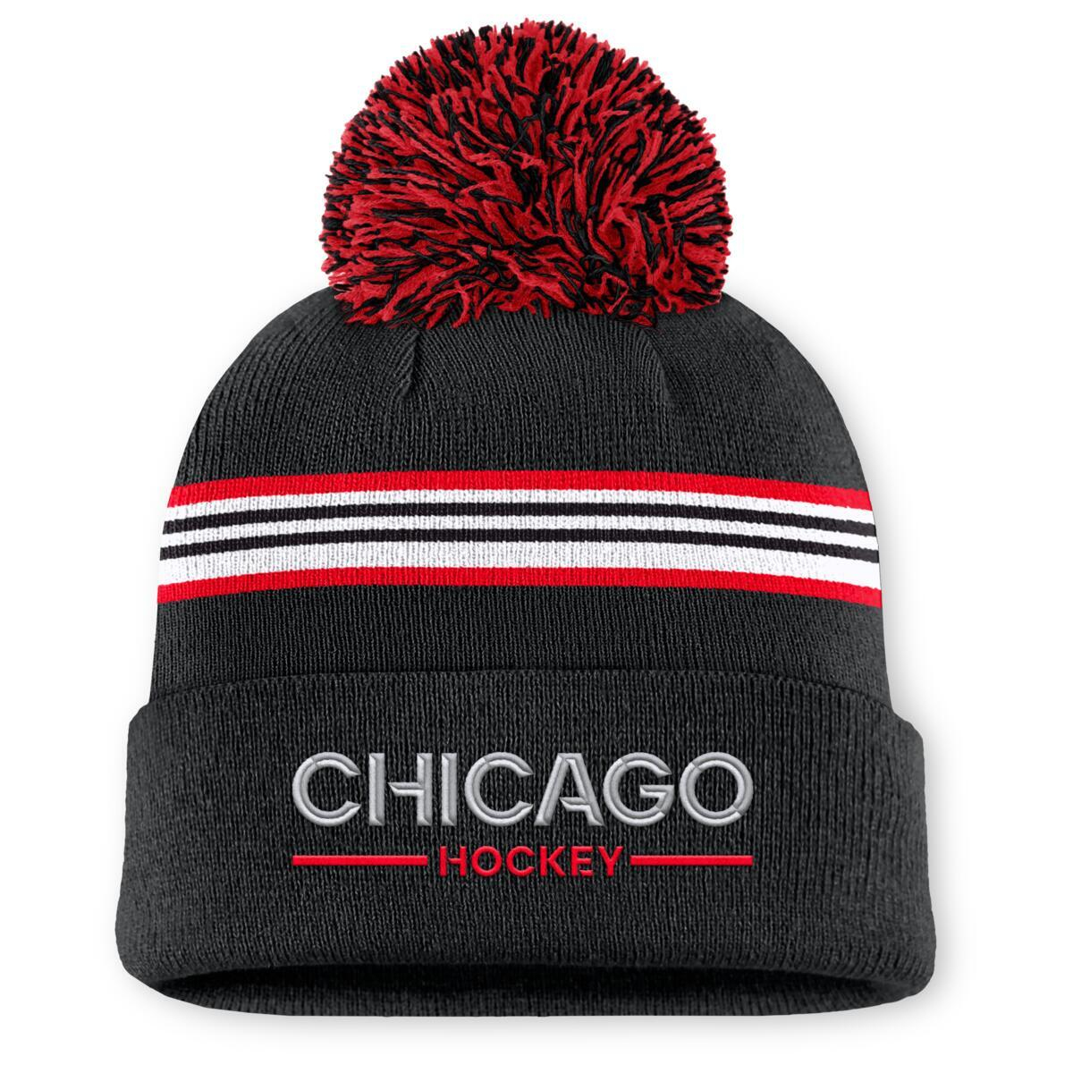 Dámská zimní čepice Chicago Blackhawks NHL Authentic Pro W/Cap Cuffed Pom Beanie