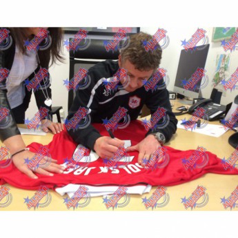 Legendák futball mez Manchester United FC Solskjaer 1999 Signed Shirt