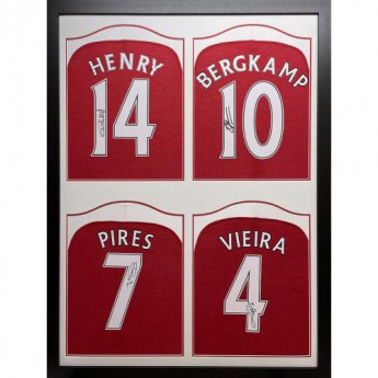 Legendák bekeretezett mez Henry, Bergkamp, Pires and Vieira 2018-19 Signed Shirt (Quad Framed)