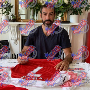 Legendák bekeretezett mez Henry, Bergkamp, Pires and Vieira 2018-19 Signed Shirt (Quad Framed)