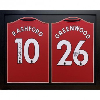 Legendák bekeretezett mez Rashford and Greenwood 2019-2020 Signed Shirts (Dual Framed)