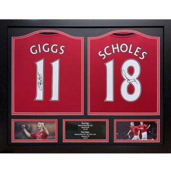 Legendák bekeretezett mez Giggs and Scholes 2019-2020 Signed Shirts (Dual Framed)
