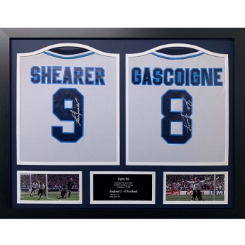 Legendák bekeretezett mezek England FA 1996 Shearer & Gascoigne Signed Shirts (Dual Framed)