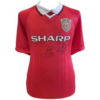 Legendák futball mez Manchester United 1999 Solskjaer & Sheringham Signed Shirt
