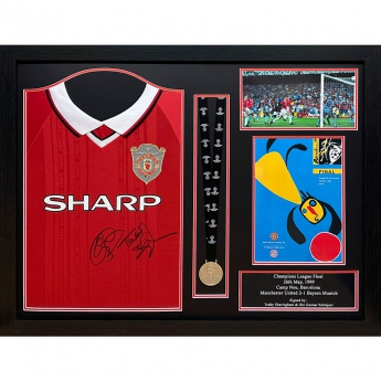 Legendák bekeretezett mezek Manchester United FC 1999 Solskjaer & Sheringham Signed Shirt & Medal (Framed)