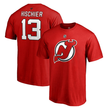 New Jersey Devils férfi póló red #13 Nico Hischier Stack Logo Name & Number