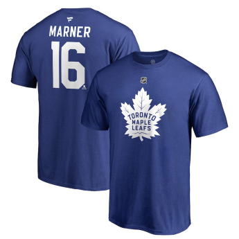 Toronto Maple Leafs férfi póló blue #16 Mitch Marner Stack Logo Name & Number