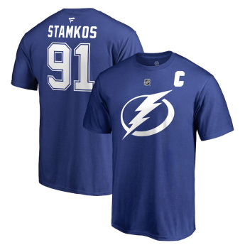 Tampa Bay Lightning férfi póló blue #91 Steven Stamkos Stack Logo Name & Number