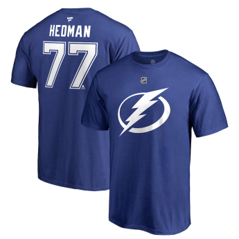 Tampa Bay Lightning férfi póló blue #77 Victor Hedman Stack Logo Name & Number