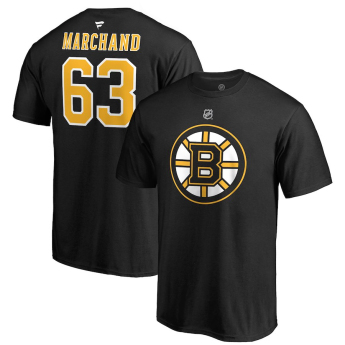 Boston Bruins férfi póló black #63 Brad Marchand Stack Logo Name & Number
