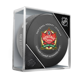 NHL termékek korong 2019 Heritage Classic Official Game Puck Winnipeg Jets vs. Calgary Flames
