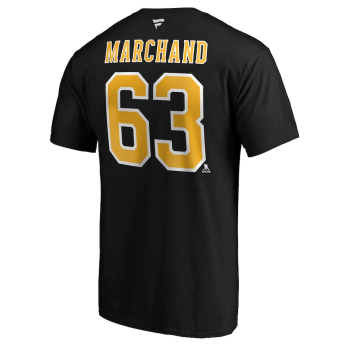 Boston Bruins férfi póló Brad Marchand #63 Stack Logo Name & Number
