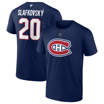 Montreal Canadiens férfi póló Juraj Slafkovsky #20 Stack Logo Name & Number Blue