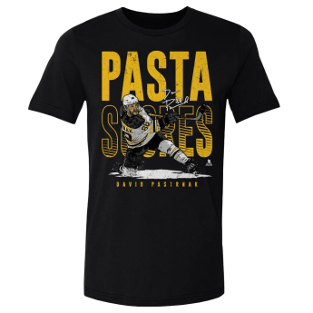 Boston Bruins férfi póló David Pastrnak #88 Pasta Scores WHT 500 Level