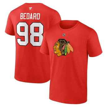 Chicago Blackhawks férfi póló Connor Bedard #98 Draft 2023 Stack Logo Name & Number Red