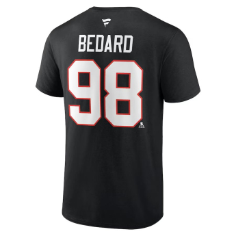 Chicago Blackhawks férfi póló Connor Bedard #98 Draft 2023 Stack Logo Name & Number Black