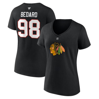 Chicago Blackhawks női póló Connor Bedard #98 Draft 2023 Stack Logo Name & Number V-Neck Black