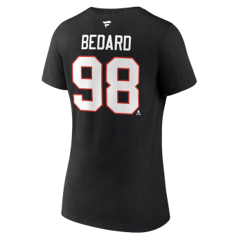 Chicago Blackhawks női póló Connor Bedard #98 Draft 2023 Stack Logo Name & Number V-Neck Black
