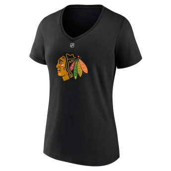 Chicago Blackhawks női póló Connor Bedard #98 Draft 2023 Stack Logo Name & Number V-Neck Black