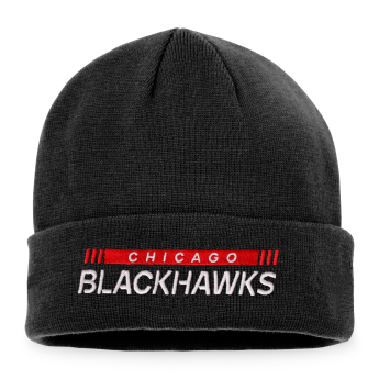 Chicago Blackhawks téli sapka Authentic Pro Game & Train Cuffed Knit Black