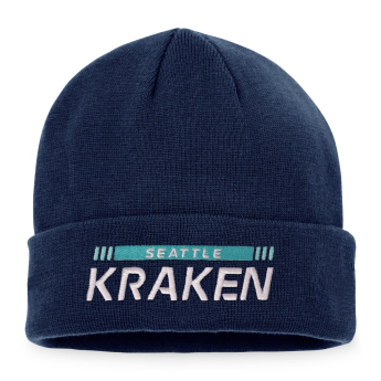 Seattle Kraken téli sapka Authentic Pro Game & Train Cuffed Knit Traditional Navy