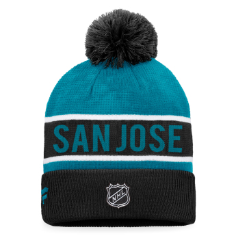 San Jose Sharks téli sapka Authentic Pro Game & Train Cuffed Pom Knit Black-Active Blue