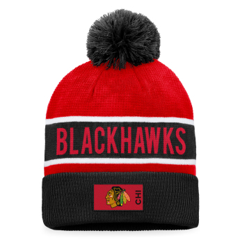 Chicago Blackhawks téli sapka Authentic Pro Game & Train Cuffed Pom Knit Black-Athletic Red