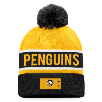 Pittsburgh Penguins téli sapka Authentic Pro Game & Train Cuffed Pom Knit Black-Yellow Gold