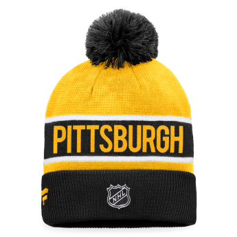 Pittsburgh Penguins téli sapka Authentic Pro Game & Train Cuffed Pom Knit Black-Yellow Gold