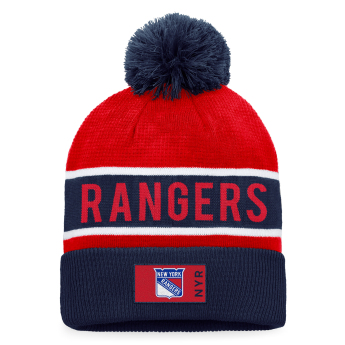 New York Rangers téli sapka Authentic Pro Game & Train Cuffed Pom Knit Deep Royal-Athletic Red