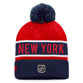 New York Rangers téli sapka Authentic Pro Game & Train Cuffed Pom Knit Deep Royal-Athletic Red