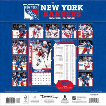 New York Rangers naptár 2024 Wall Calendar