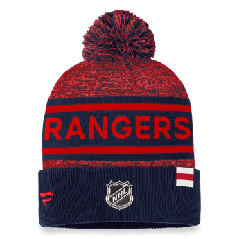 New York Rangers téli sapka Authentic Pro Rink Heathered Cuffed Pom Knit