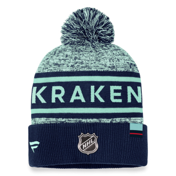 Seattle Kraken téli sapka Authentic Pro Rink Heathered Cuffed Pom Knit