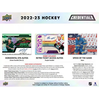 NHL dobozok NHL hokikártyák 2022-23 Upper Deck Credentials Hobby Box