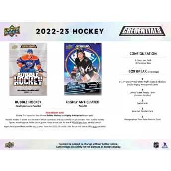 NHL dobozok NHL hokikártyák 2022-23 Upper Deck Credentials Hobby Box