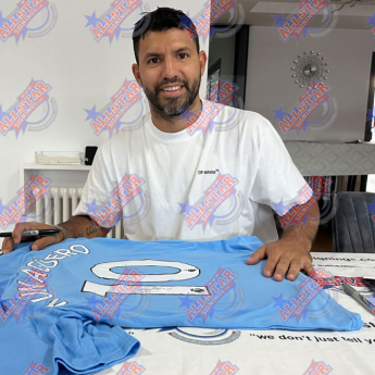 Legendák futball mez Manchester City FC 2019-2020 Aguero Signed Shirt
