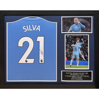Legendák bekeretezett mez Manchester City FC 2020-2021 David Silva Signed Shirt (Framed)