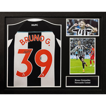 Legendák bekeretezett mez Newcastle United FC 2021-2022 Bruno Guimaraes Signed Shirt (Framed)