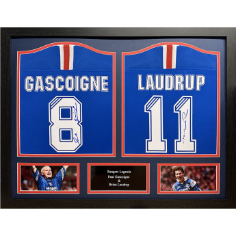 Legendák bekeretezett mezek Rangers FC 2020-2021 Laudrup & Gascoigne Signed Shirts (Dual Framed)