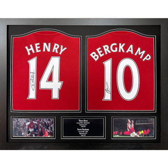 Legendák bekeretezett mezek Arsenal FC 2020-2021 Bergkamp & Henry Signed Shirts (Dual Framed)