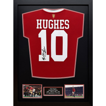 Legendák bekeretezett mez Manchester United FC 1985 Hughes Signed Shirt (Framed)