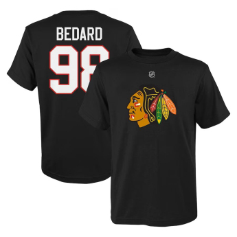 Chicago Blackhawks gyerek póló Connor Bedard #98 Player Name & Number Black
