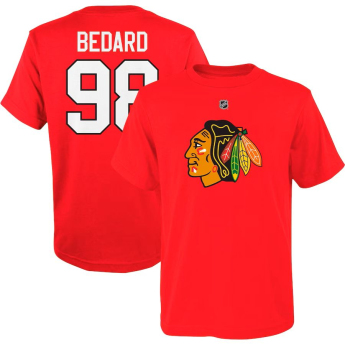 Chicago Blackhawks gyerek póló Connor Bedard #98 Player Name & Number Red