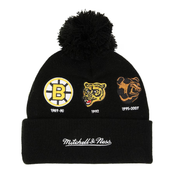 Boston Bruins téli sapka 100th Anniversary Collection Timeline Cuffed Knit Hat with Pom - Black
