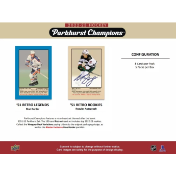 NHL dobozok NHL hokikártyák 2022-23 Upper Deck Parkhurst Champions Blaster Box