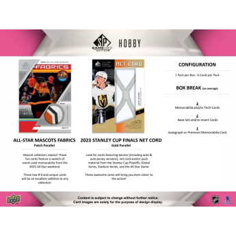 NHL dobozok NHL hokikártyák 2023-24 Upper Deck SP Game Used Hobby Box